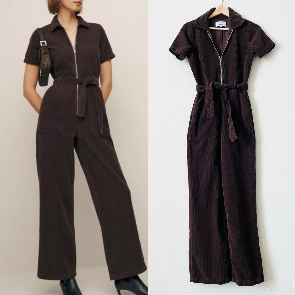 Reformation SIZE 2 Cassidy Corduroy straight leg jumspuit in Espresso Brown